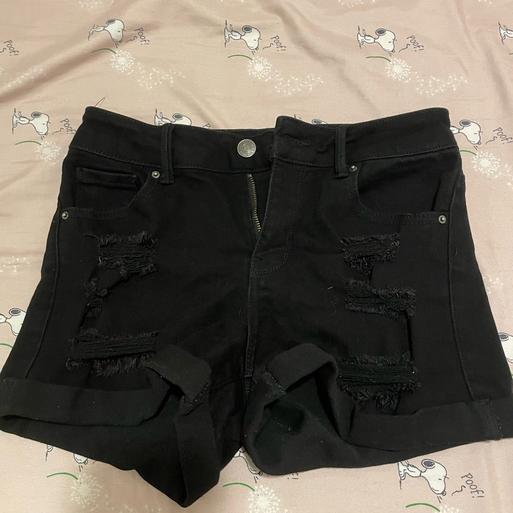 Poof! Black Distressed Jean Shorts